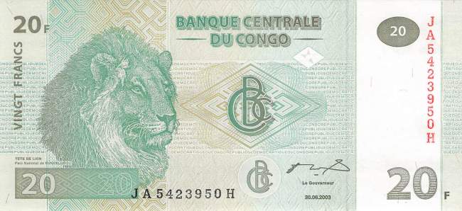 Kongo p.94 20 Francs 2003